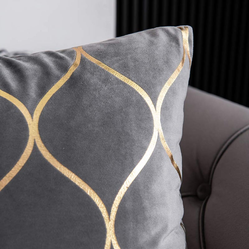 DEZENE Gold Velvet Throw Pillow Covers: 2 Pack 20x20 Inch Square Decorative Pillow Cases for Bedroom Sofa Couch Living Room, Light Grey - Image 2